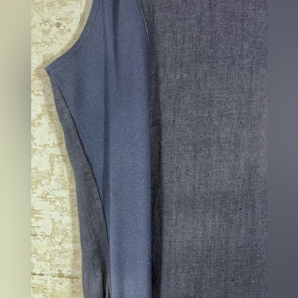 LINA TOMEI 100% Linen Blue Sleeveless Dress Beaded Neckline Side Pockets Size L - Picture 11 of 13
